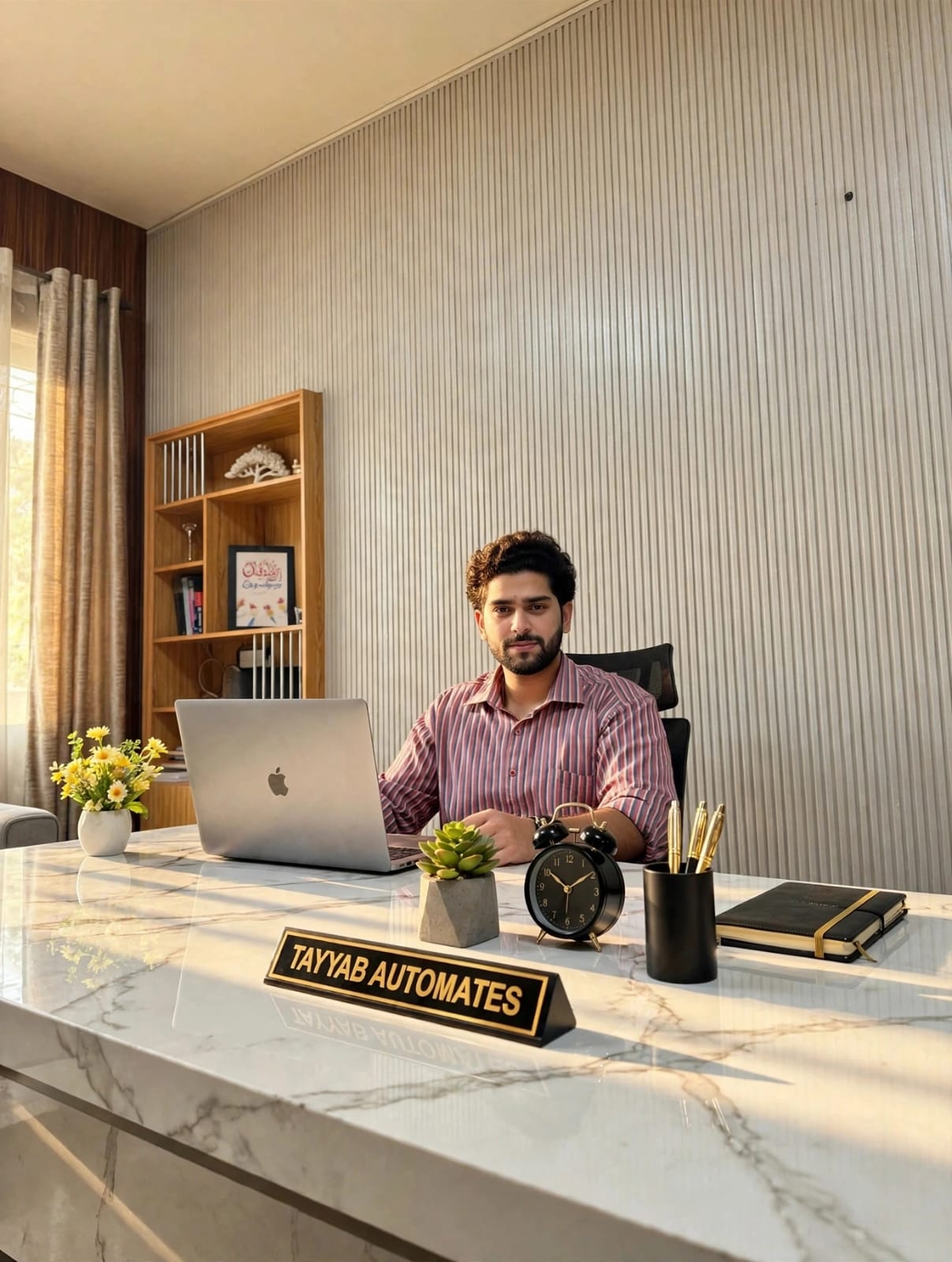 Tayyab Umar, founder of Tayyab Automates, working at his desk
